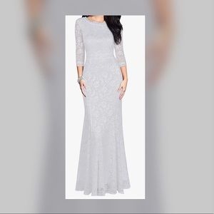 Elegant white lace evening gown belt sold separately